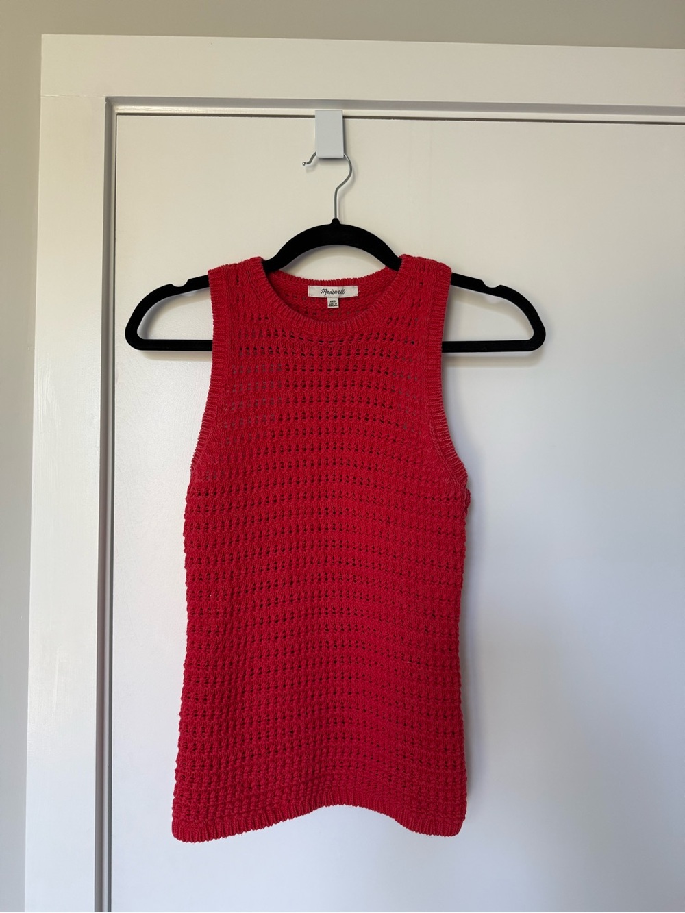 Madewell Crochet-Knit Crewneck Sweater Tank in Crushed Watermelon